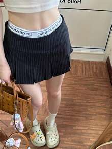 American Retro Stripe Pleated Low Waist Suit Skirt (Women's), Summer Slim Fit, Sweet And Spicy A-Line Bodycon Skirt - B1004 - View 3