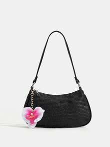 Underarm Woven Baguette Bag, Lightweight, Casual Fashion, Suitable For Beach Vacation Style, With Butterfly Decor Pendant, Perfect For Shopping And Vacation - 2208 - View 17