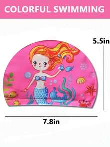 1 pieza Gorro de natación de dibujos animados, universal, antideslizante y cómodo con protección para los oídos, gorra de tela con estampado de dibujos animados lindos - Multicolor - Ver 11