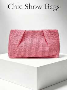 1pc Rainbow Woven Clutch Bag, Minimalist Fashion Suitable For Casual Daily Use - Pink - View 2