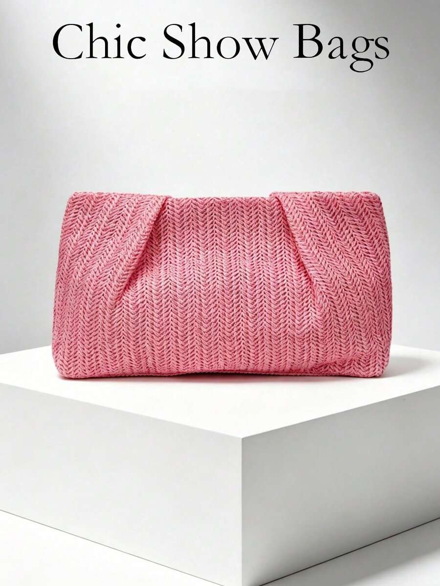 1pc Rainbow Woven Clutch Bag, Minimalist Fashion Suitable For Casual Daily Use