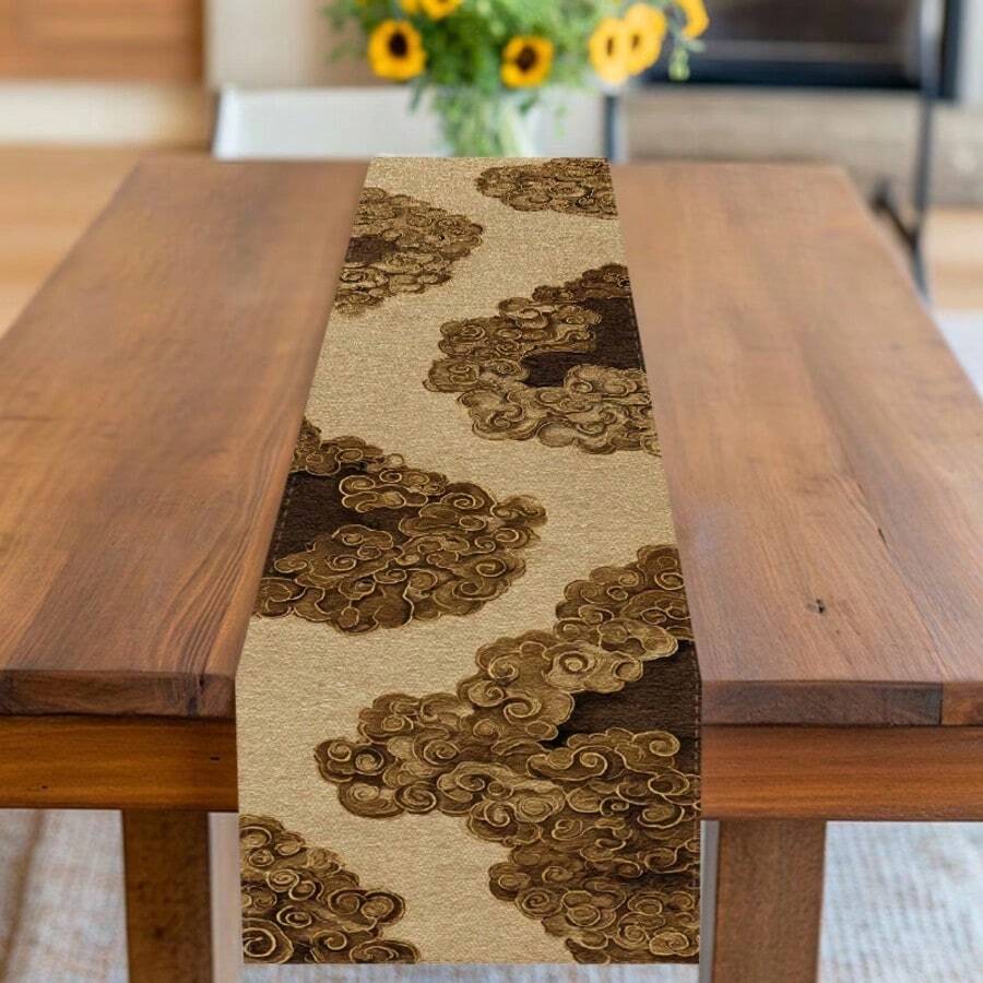 1pc/7pcs Set Asian Style Traditional Auspicious Cloud Pattern Table Runner, Suitable For Living Room, Kitchen, Dining Room, Cafe, Decoration For Festivals, Parties, Birthdays, Celebrations - Multicolor - View 1