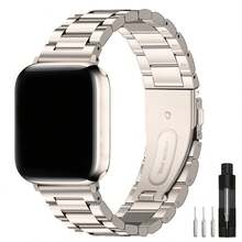 1件不鏽鋼金屬錶帶，適用於Apple Watch 49mm 45mm 44mm 42mm 41mm 40mm 38mm，商務風格中性款，適用於Apple Watch Series 9, Ultra 2, SE, Ultra, Series 8 7 6 5 4 3 2 1 - 星光 - 查看 1