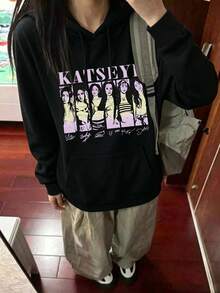 KATSEYE Pink And Purple Gradient Print Hoodie, Cool And Unique Design, With Drawstring Hood, Pockets, And A Hood. - Black - View 7