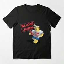 T Shirts For Women And Men,Blame John Funny Meme Robloxs Essential T-Shirt 2026 New Style Short Sleeve Classic Tee Soft Cotton Casual Top Streetwear Gift For Teens Men WomenSpring Outfits,Summer Outfits,Black Tops,Holiday Outfits - Black - View 1