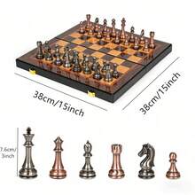 Easytoday 高級西洋棋組 38cm/15吋摺疊棋盤，全新工藝金屬棋子附2個額外皇后，適合各種節日禮物 - 彩色 - 查看 3