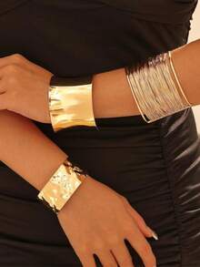 Modisches breites Spiral-Armreif-Armband für Damen, minimalistisches klobiges Vintage-Boho-Manschettenarmband in Sonnengold-Ton, asymmetrisch, geeignet für den täglichen Gebrauch von Damen, Strandurlaub, Urlaubsgeschenk - Armband - Übersicht 7