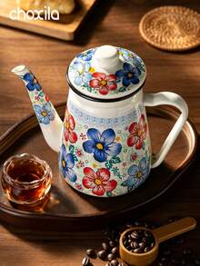 choxila Floral Pattern Enamel Teapot With Lid, Retro Style Enamel Coffee Pot Suitable For Stove - Flower-shaped Enamel Teapot - View 7