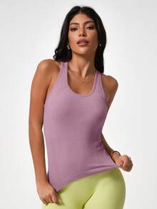 Leorrey 1 buah Atasan Wanita Tanpa Lengan Leher Bulat Model Racerback dengan Bra Berbantalan Terintegrasi, Lembut & Nyaman - Mauve Purple - View 2