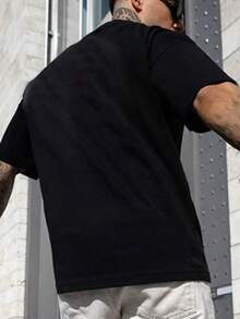 Men Letter Graphic Tee, Emo, 2000s Style - Black - View 2