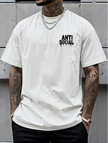 Camisetas, Camiseta Gráfica Anti-Social para Hombre - una Camiseta Atrevida con Letras Blancas Desgastadas - Camisa Casual de Poliéster Suave Adecuada Tanto para Uso Diario como Formal - Camiseta de Moda Urbana Vanguardista para Fiestas y Salidas - Negra con Anti-Social en Blanco - Blanco - Ver 3