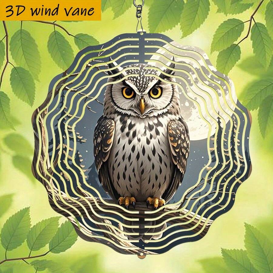 Búho en el cielo nocturno" 3D de 10 x 10 pulgadas con gancho giratorio, decoración de jardín creativa DIY de 360°, adecuada para la decoración de balcón de primavera/verano (no incluye colgante), estilo aleatorio