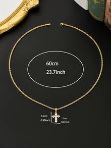 1 pieza Collar de cruz de circonita chapado en oro de 18K para hombres, joyería religiosa minimalista y exquisita, accesorio personalizado llamativo, adecuado para uso diario y ocasiones de hip-hop - Dorado - Ver 7