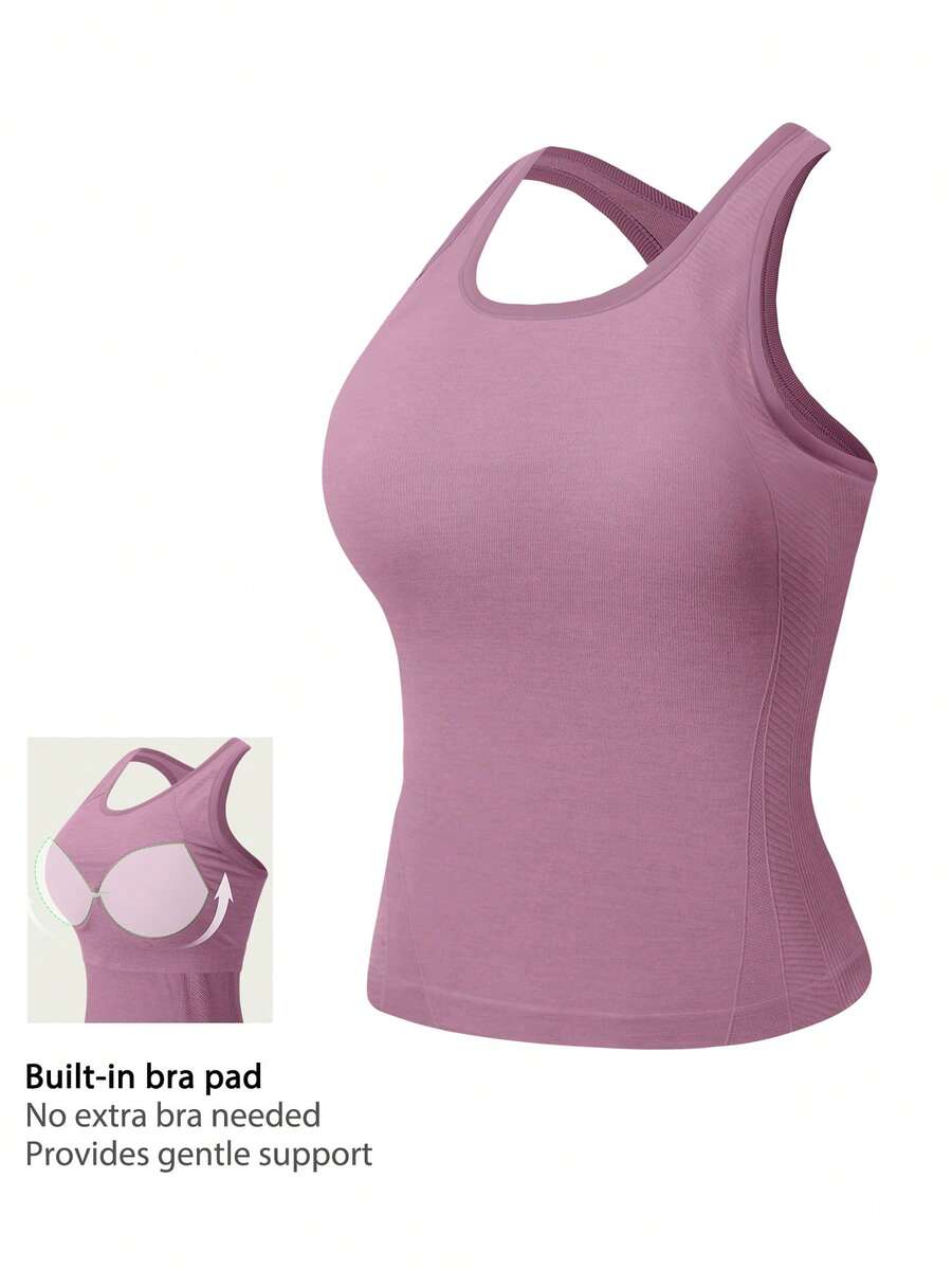 Leorrey 1 buah Atasan Wanita Tanpa Lengan Leher Bulat Model Racerback dengan Bra Berbantalan Terintegrasi, Lembut & Nyaman - Mauve Purple - View 1