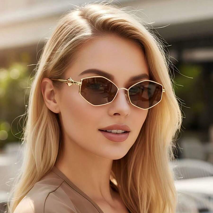 1 Pair Women's Geometric Frame Metal Fashion Design Glasses, Casual, Elegant, Suitable For Party, Beach, Daily Wear, Holiday Gift - Multicolor - View 1