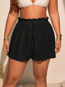 Conjunto de vestido y pantalones cortos de tela jacquard casual de vacaciones para mujer de talla grande 2026 - Negro - Ver 1