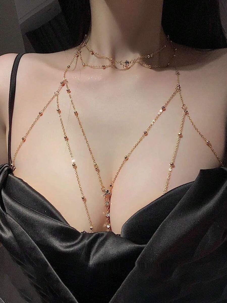 1pc Women's Fashion Sexy Summer Body Chain & Necklace Set, Minimalist Sexy Style, Sparkling Rhinestone Pendant, Suitable For Beach, Party And Vacation - Multicolor - View 1