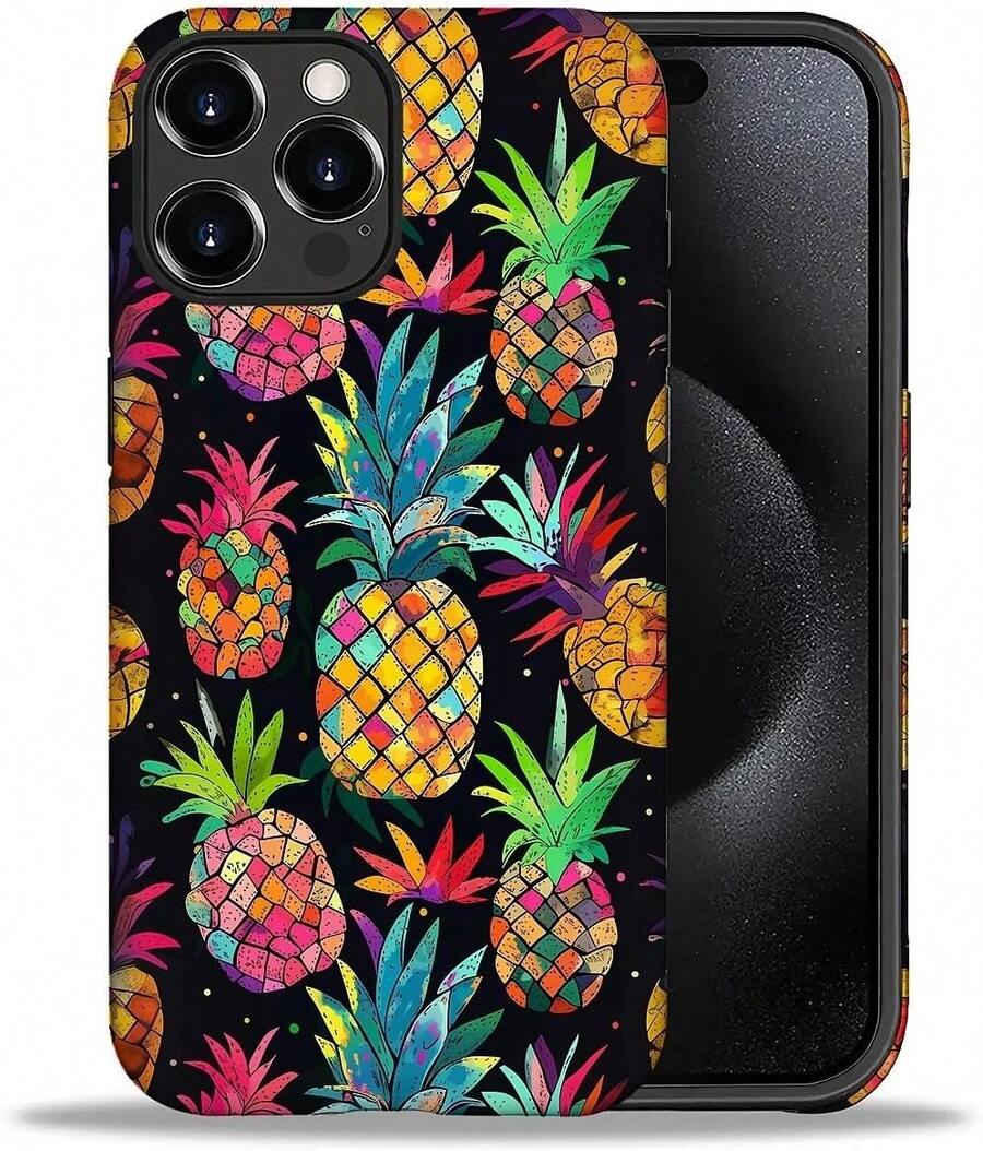 Funda para 16 Pro, diseño de piña colorida, funda de silicona líquida, resistente a los impactos, antiarañazos, a prueba de golpes - Piña colorida - Ver 1