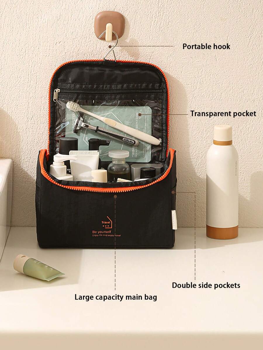 Hanging Toiletry Bag, Multi-Compartment Transparent Pocket Design With Hook, Large Capacity Portable Handheld Cosmetic Bag For Travel, Unisex Toiletry Organizer With Hook