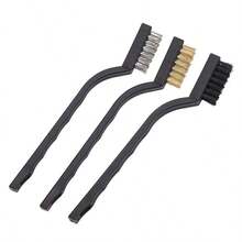 pdva 3pcs Bent Handle Wire Brush Set, Stainless Steel/Brass/Nylon Bristle Mini Cleaning Brushes, Suitable For Rust Removal, Oil Stain Removal, Deep Gap Cleaning, Multi-Functional Household And Industrial Scrubbing Tools - Multicolor - View 2