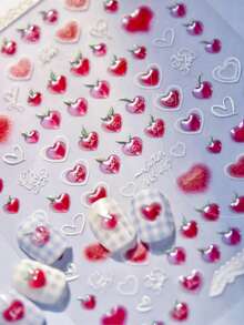 1pc 5D Jelly Red Peach Nail Stickers Kawaii Exquisite Heart Self Adhesive Decoration Nail Art Decals - Multicolor - View 6