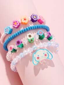 SANRIO 4件/組 三麗鷗可愛貓咪狗咪吊墜心形串珠手鍊手環飾品，適合節日派對、學校、生日禮物、女孩佩戴，彩色珠子隨機 - 彩色 - 查看 17