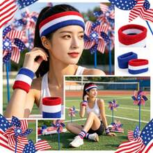 4pcs Patriotic Decoration Set - American Flag Sports Parade Headband And Wristband Combination, Suitable For Independence Day Parade,Party - Multicolor - View 2