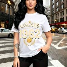Camiseta de mujer con estampado "LEGENDS Were Born in 1962" y diseño de sol radiante con laureles - camiseta casual de manga corta, ajuste cómodo y estilo urbano con toque retro - ideal para paseos por la ciudad, reuniones familiares y el regalo perf - Blanco - Ver 1