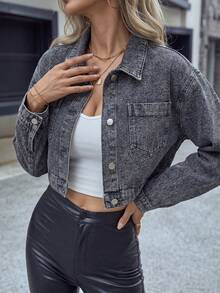 Ticali Chamarra Denim Corta de Ajuste Relajado, Estilo Casual - Gris H4NZY07 - Ver 12
