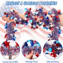 USA Independence Day Red White Blue Party Garland July 4th Decoration Tinsel American National Day Decoration Star Garland 2M/Pc - Red, White and Blue Theme - View 6