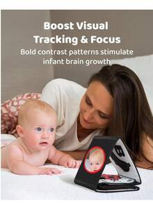 Newborn Black & White Baby Book 1 - Tummy Time Mirror & Sensory Toy, Soft Montessori Toy For Infant Visual Stimulation, Brain Development And Early Learning, High Contrast Toy For Babies 6 Months+ - Multicolor - View 3