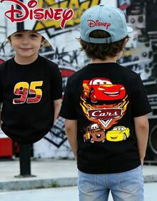 Disney Cars Lightning McQueen 95 Front Print + Lightning McQueen Mater Cruz Back Graphic Kids T-Shirt For Boys Girls 2-14Y Express Delivery - 黑色 - 查看 2