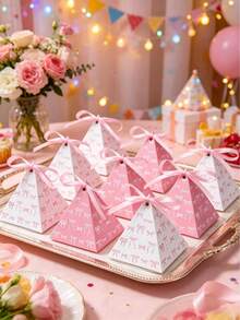 12 Peças Caixas de Presente Pequenas com Laço Rosa em Formato de Triângulo, Caixa de Chocolate e Doces para Aniversário de Menina, Caixa de Sobremesa para Festa de 1st Aniversário, Embalagem de Lembrancinhas para Chá de Bebê, Caixas de Presente para Festa de Revelação de Gênero, Decoração de Mesa para Festa de Comemoração de Recém-Nascido, Suprimentos para Festa de Aniversário, Presentes de Aniversário, Decorações de Aniversário, Decorações de Chá de Bebê, Decorações de Revelação de Gênero, Decorações de Festa com Tema de Laço Rosa - Laço branco rosa - Visão 5