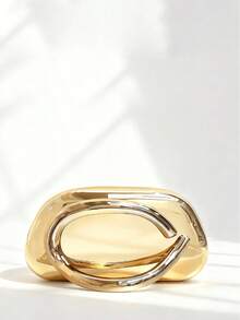 Women's Metallic Gold Curved Handle Clutch Bag, Glossy Metal Finish Evening Handbag, Ideal For Wedding, Prom, Cocktail Party & Formal Occasions,Elegant Formal Bag For Bride Wedding Prom And Evening Dress Matching - 金色 - 查看 2