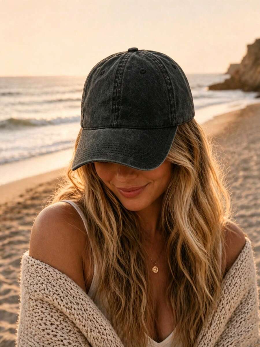 1pc Women's Vintage Distressed Washed Denim Baseball Cap, Adjustable Design, Unisex. British Style Hollow Out Sun Protection Breathable Knit Hat, Suitable For Women. - Multicolor - View 1