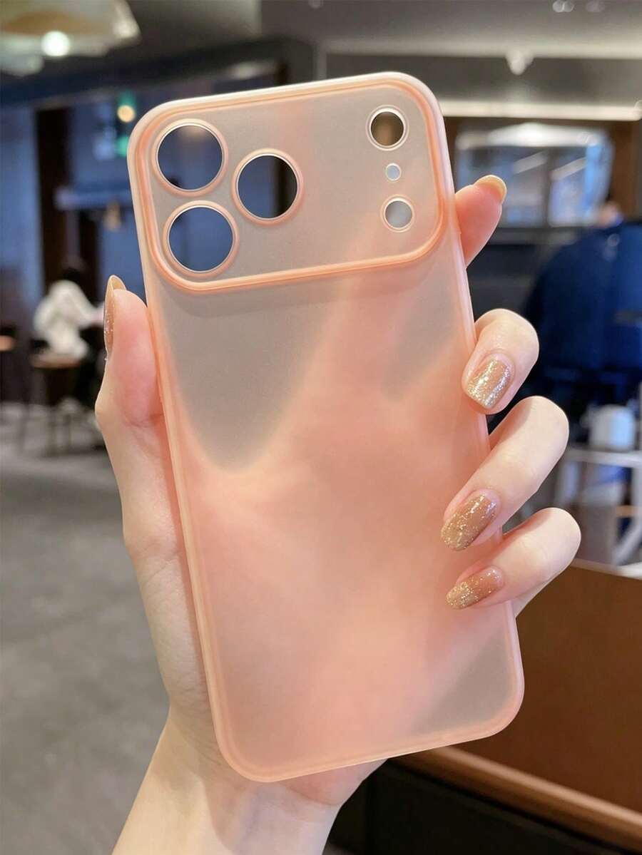 1pc Fashionable Minimalist Ice-Like Frosted Transparent Anti-Slip Anti-Drop Durable Protective Phone Case Compatible With IPhone 17/17 Pro/17 Pro Max/16/16 Pro/16 Pro Max/15/15 Pro/15 Pro Max/14/13/12/11 With Camera Protection - Orange - View 1
