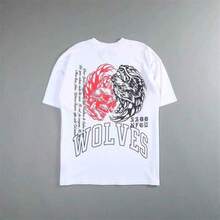 T Shirt Print ,Graphic-Cotton Tees Size Plus, Cartoon Round Neck Short Sleeve, DARCSPORT American-Style  Retro T-Shirt For Couples, Men's Top, Pure Cotton Loose-Fit Round-Neck T-Shirt ,Y2K,Oversized Shirt Men,With Shirt,Summer Tops,Shirt Suitable - 白色 - 查看 1