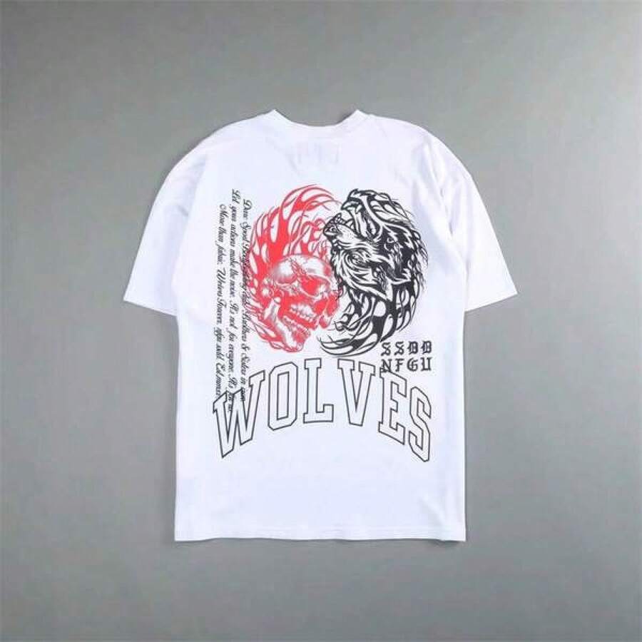 T Shirt Print ,Graphic-Cotton Tees Size Plus, Cartoon Round Neck Short Sleeve, DARCSPORT American-Style Retro T-Shirt For Couples, Men's Top, Pure Cotton Loose-Fit Round-Neck T-Shirt ,Y2K,Oversized Shirt Men,With Shirt,Summer Tops,Shirt Suitable - 白色 - 查看 1