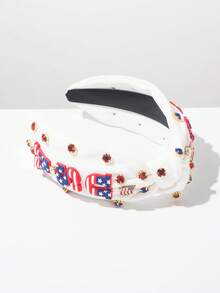 1pc USA Flag Knot Headband With Rhinestones, Unique Creative Accessory For 4th Of July And Other Holidays Hairband - FG105 - White - View 3
