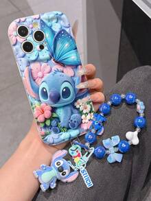 Disney Has Authorized, Phone Case - Chain Set, The Stitch Lilo & Stitch 3D Phone Case Plus A Silicone 3D Stitch Bracelet With Metallic Ring Removable Bracelet, Stitch And Angel Pattern, Compatible With Iphone17/16/15/14/13/12/11/XS/XR/X Plus Pro Max, A Stylish Cartoon Phone Case, The Perfect Gift Choice, Phone Protection, Durable Phone Cover, Great Gift For Friends And Family. - White - View 2