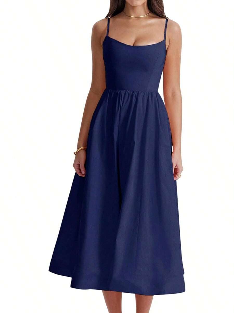Women's Long Backless Spaghetti Strap Summer Dress - Pale Yellow - View 1