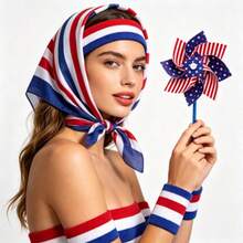 4pcs Patriotic Decoration Set - American Flag Sports Parade Headband And Wristband Combination, Suitable For Independence Day Parade,Party - Multicolor - View 3