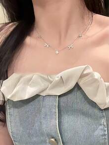 1 pieza Collar colgante de cinta elegante y exquisito, adecuado para uso diario, cadena de plata S925, cadena de oro, adecuado para uso diario, gargantilla - Mariposa - Ver 6