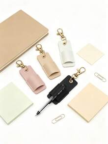 1 pieza Estuche de cuero creativo para bolígrafos con llavero desmontable, adecuado para bolsos o cordones, compacto y antiperidida, opciones de varios colores, textura fina, un compañero de oficina práctico y elegante para la protección de bolígrafos. - A - Ver 11