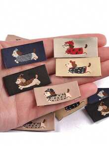 50pcs 40x19mm Random Mixed Rectangular Colorful Minimalist Embroidery Labels With Dachshund Dog Pattern, Suitable For Clothing, Bags, Sewing Accessories, Handmade Crafts - Multicolor - View 5