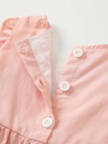 Set de 2 piezas Pelele bordado dulce para bebé niña con sombrero, conjunto de verano - Rosa Pálido - Ver 9