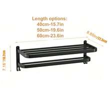 23.6 Inch Black Towel Rack, Suitable For Bathroom Towel Rack, With Double Bars, Wall Mounted Holder For Washroom, With Hooks, Stainless Steel Hotel Bathroom Rack (15/19/23.6 Inch) - Black - View 11