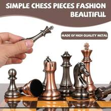 Easytoday 高級西洋棋組 38cm/15吋摺疊棋盤，全新工藝金屬棋子附2個額外皇后，適合各種節日禮物 - 彩色 - 查看 7