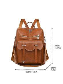 LECEY Brown Large Capacity PU Leather Backpack For Women - Brown - View 7