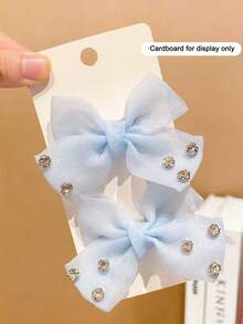 2pcs Girls Multicolor Faux Pearl Bow Hair Clips - Blue and White - View 2